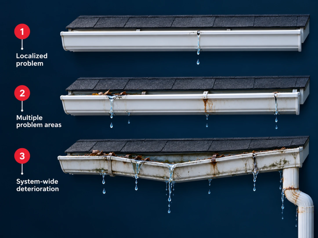 Gutter condition progression from a localized problem to system-wide deterioration