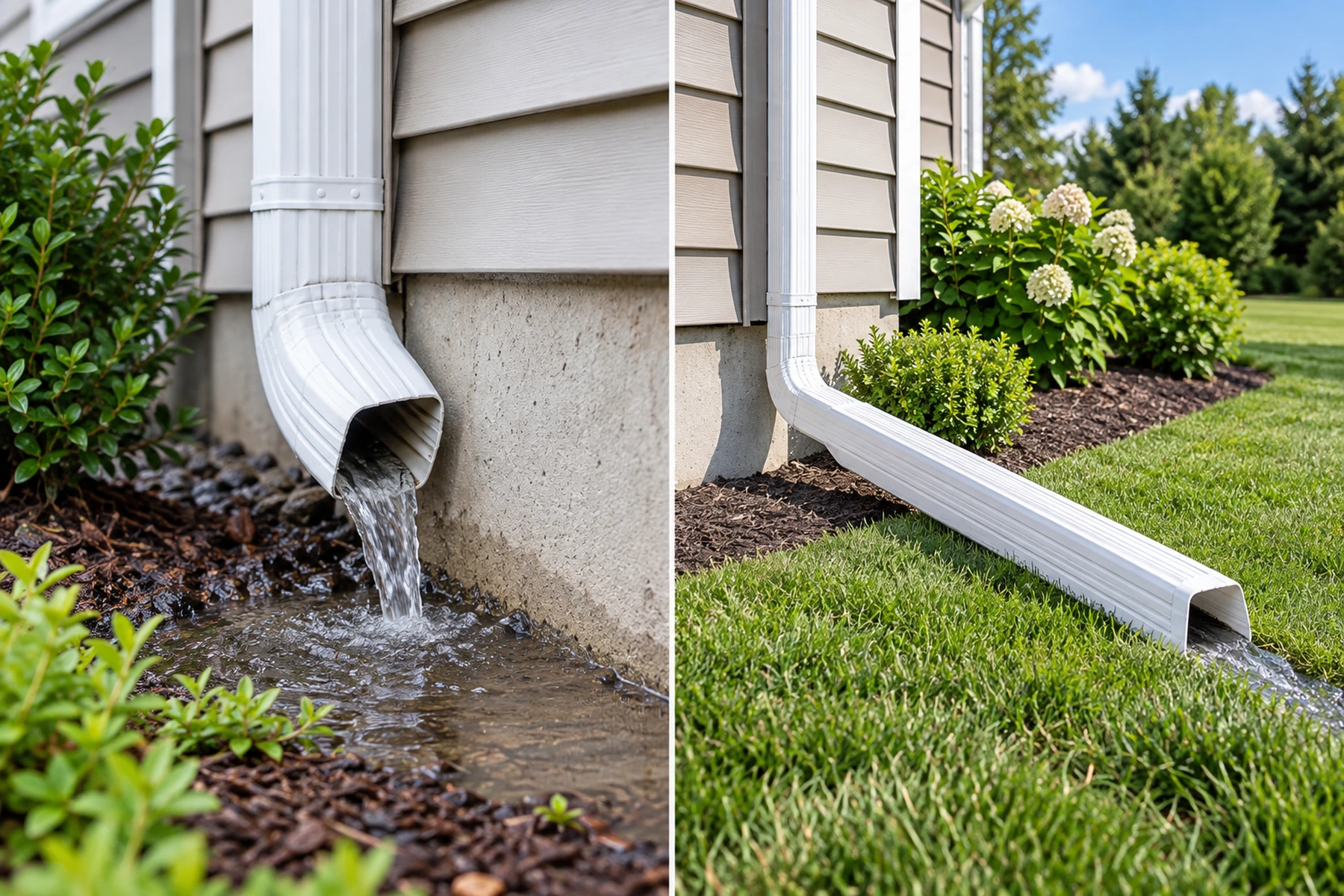 Extended downspout directing water away from the home's foundation